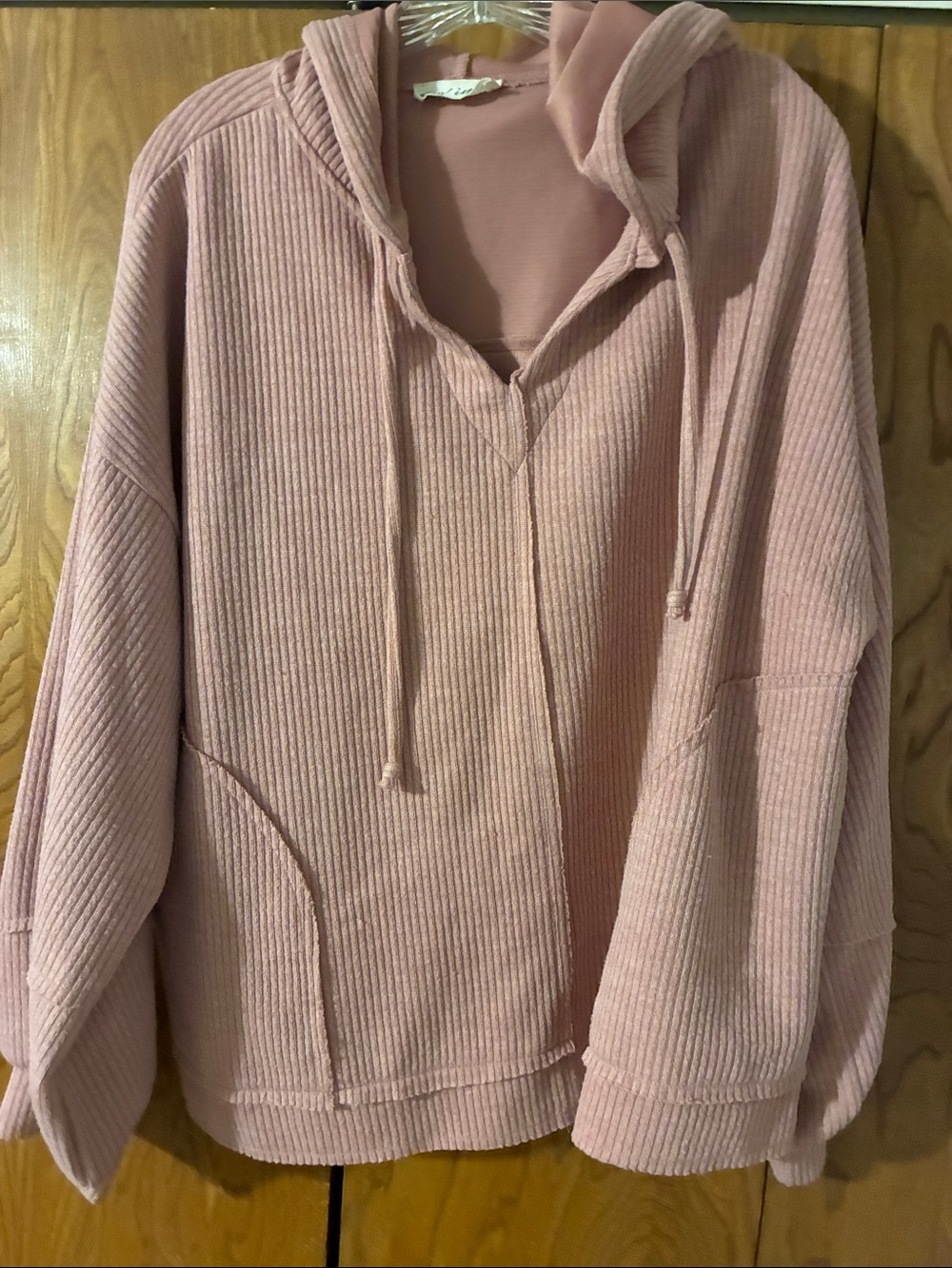Cozy Ribbed Pullover Hoodie in Dusty Rose